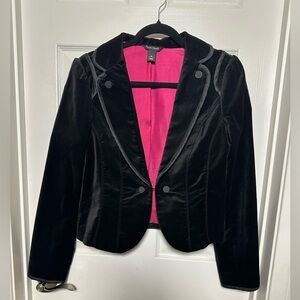 LIKE NEW!! White House Black Market Black Velvet Blazer with Pink Interior